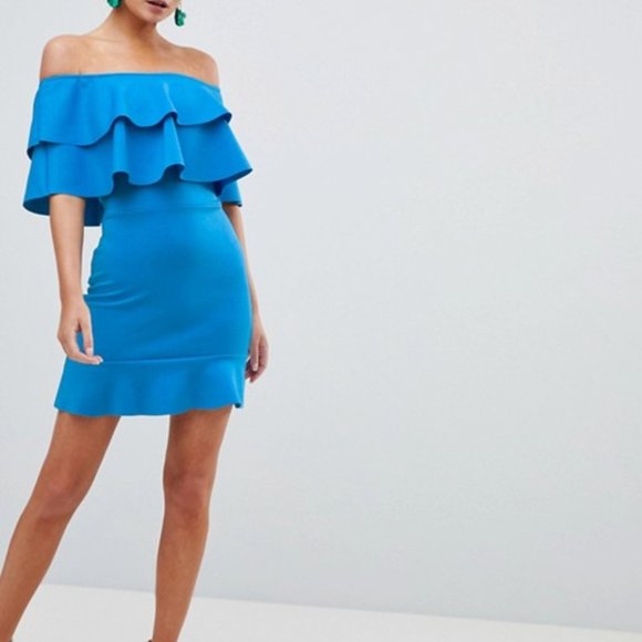 NWT Asos Frill Bardot Mini Dress, sz US 10 - Picture 3 of 9